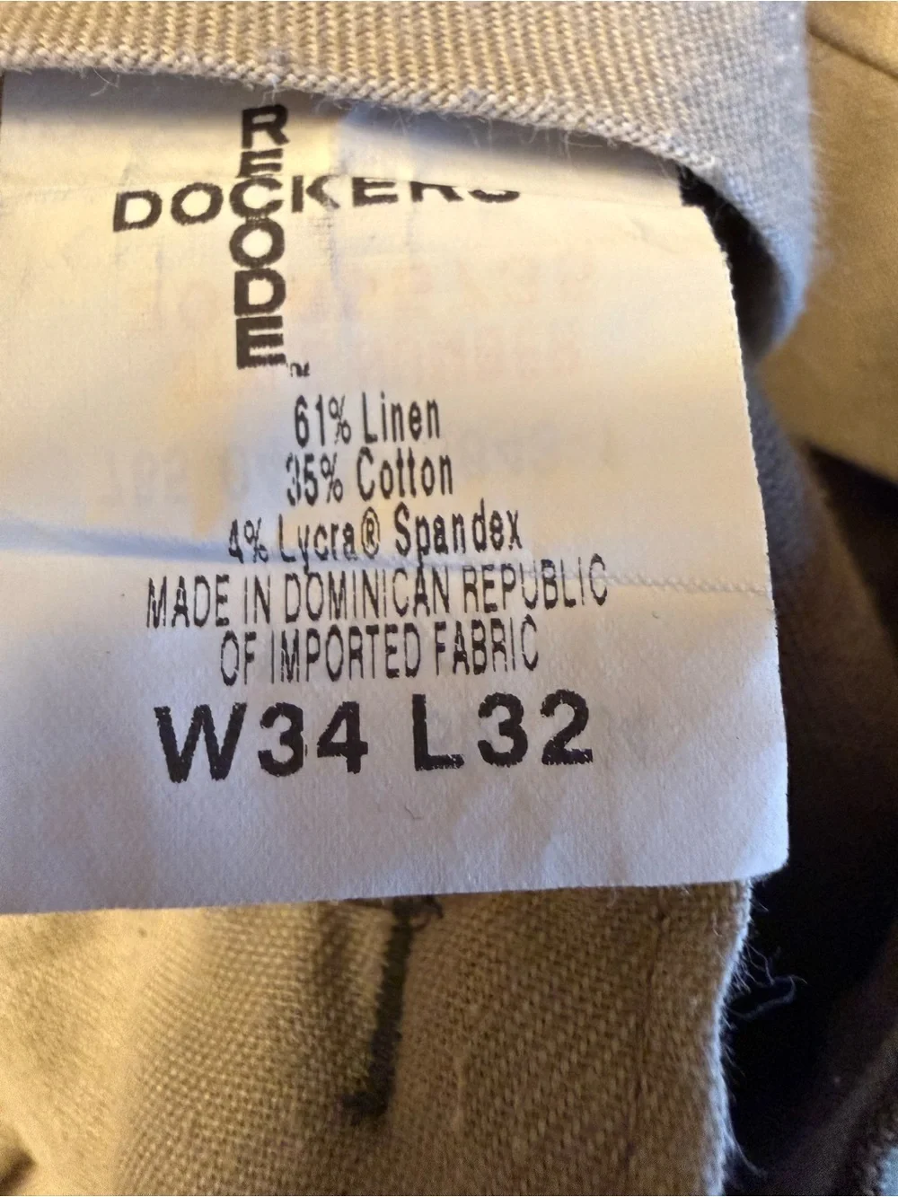 VTG Dockers Irish Linen Pants Mens 34x32 Olive Green Pleated Cuffed Beach Preppy